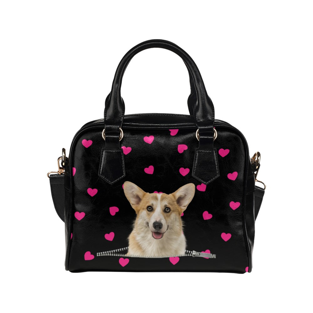 Pembroke Welsh Corgi Zip Hearts Shoulder Handbag