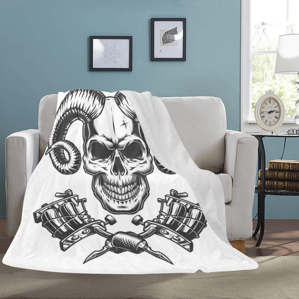 Vintage Monochrome Demon Skull Ultra-Soft Micro Fleece Blanket 60"x80"