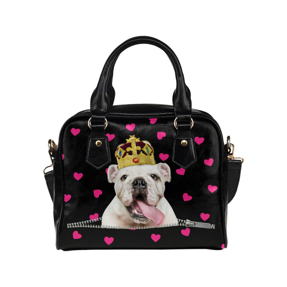 English Bulldog King Hearts Shoulder Handbag