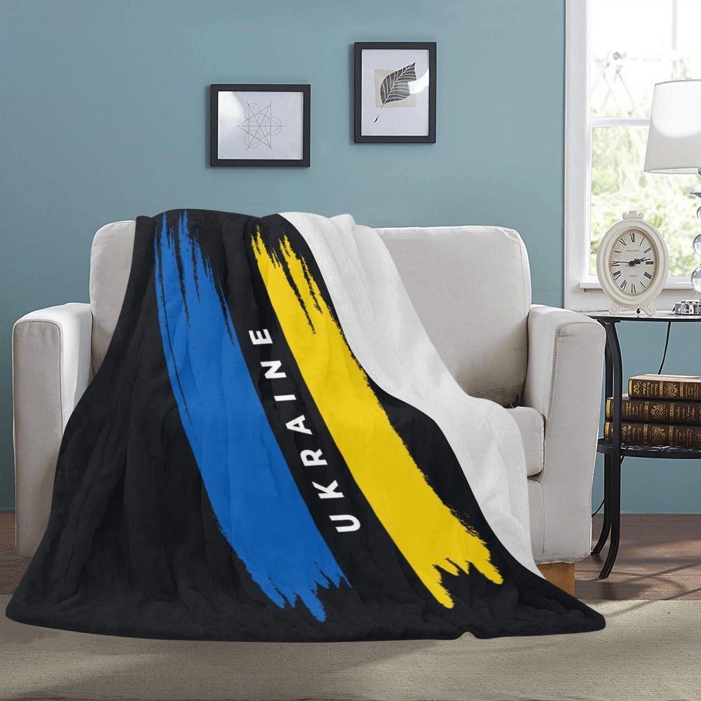 Ukraine Flag With Brush Concept Grunge Style Hand Painted Strokes Ultra-Soft Micro Fleece Blanket 60"x80"