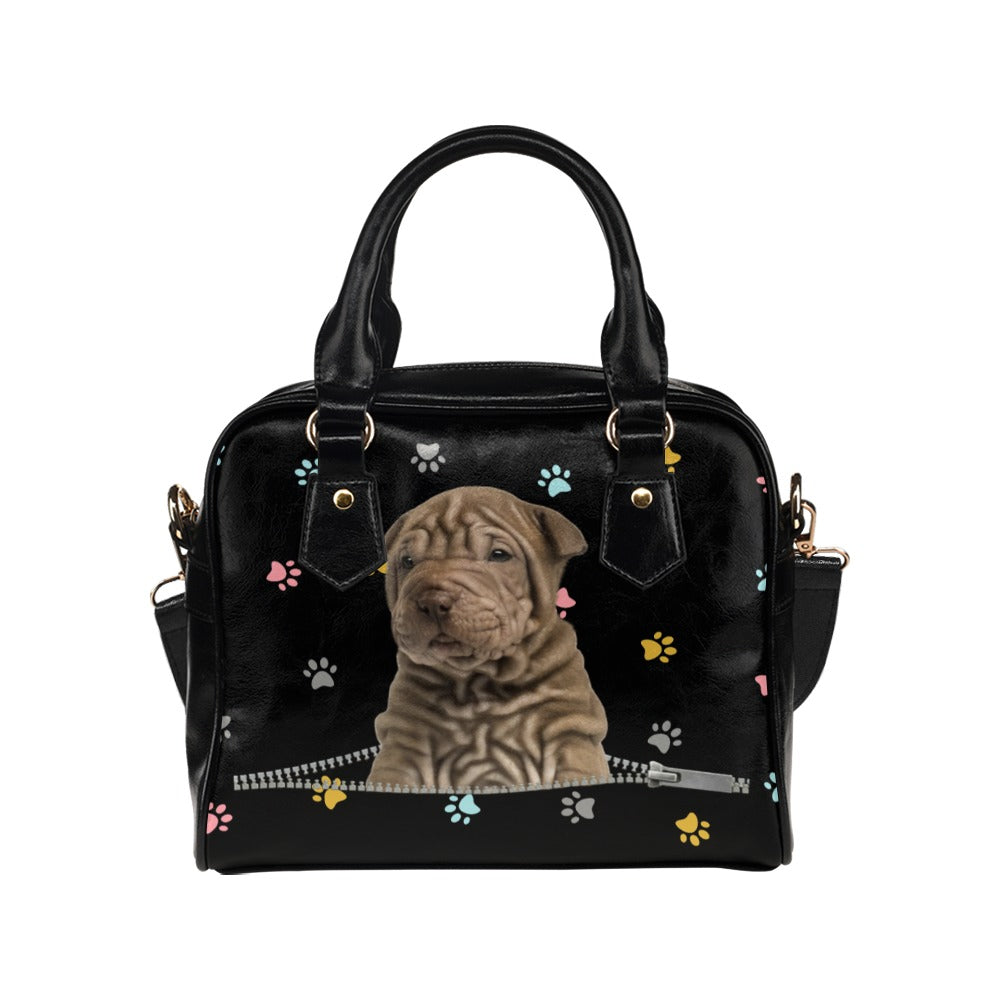 Shar Pei Zip Colorful Paws Shoulder Handbag