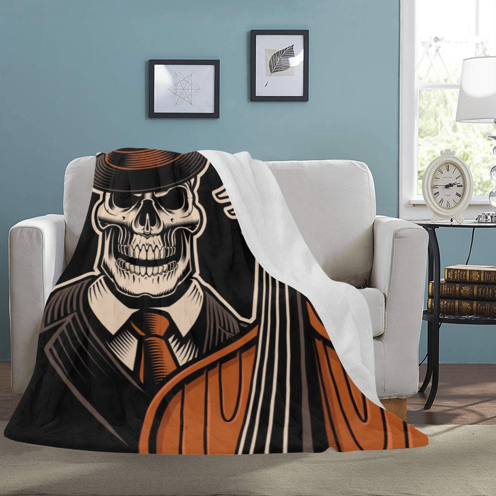 Skeleton With Double Bass Tattoo Ultra-Soft Micro Fleece Blanket 60"x80"