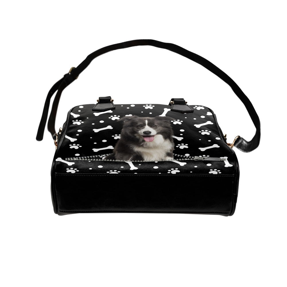 Border Collie Zip Paws and Bones Shoulder Handbag