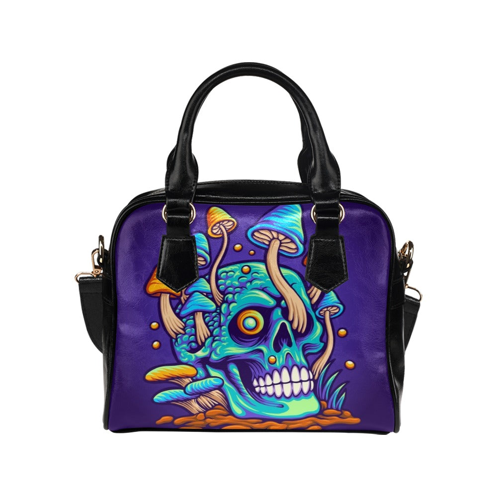 Trippy Zombie Skull Mushroom Illustration Shoulder Handbag