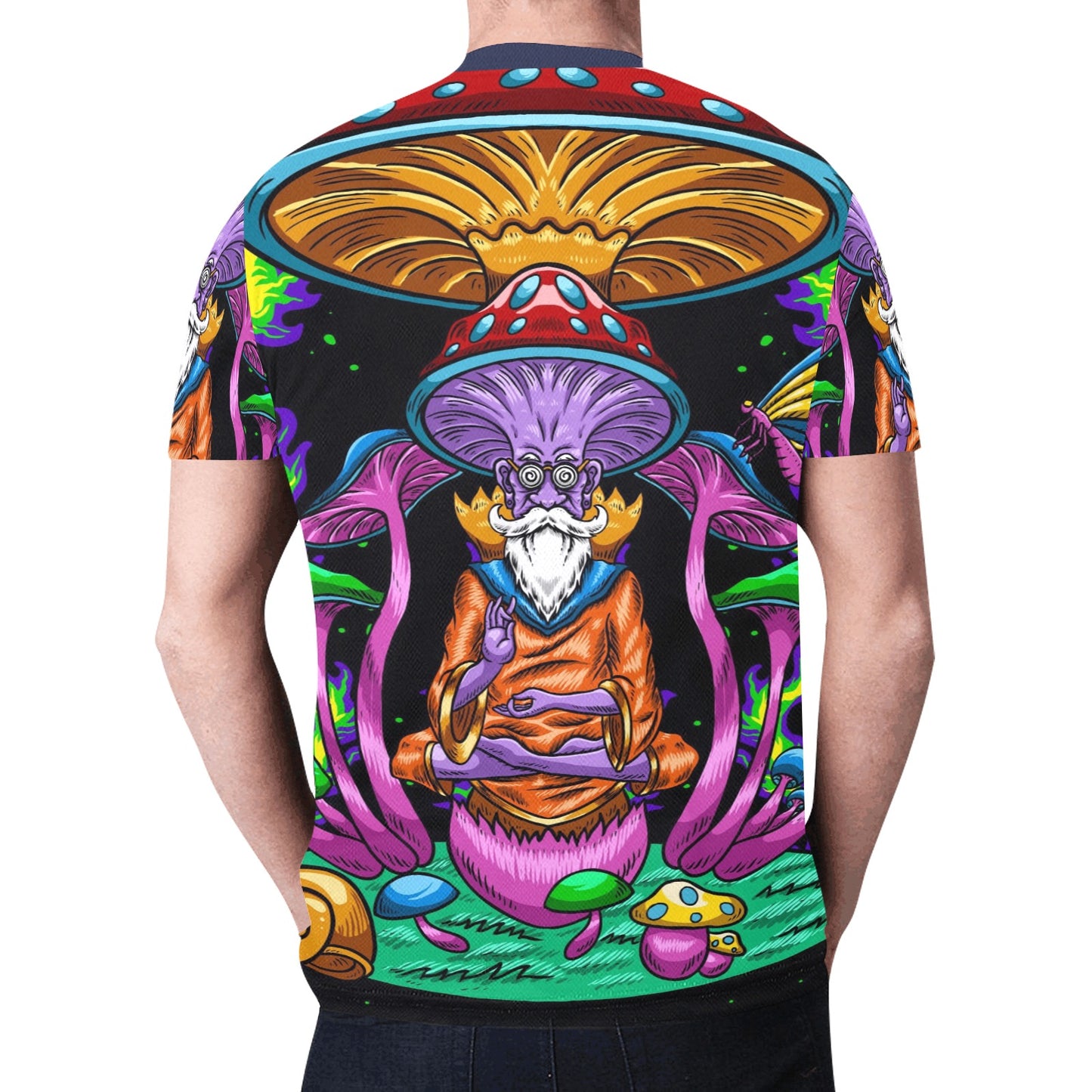 Psychedelic mushroom wise meditation illustration New All Over Print T-shirt