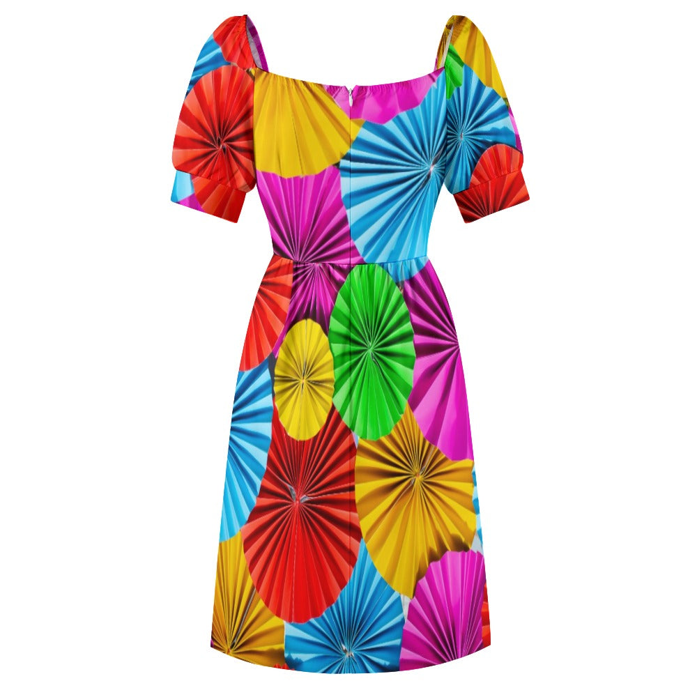 Colorful Paper Flowers Printed Sweetheart Dress