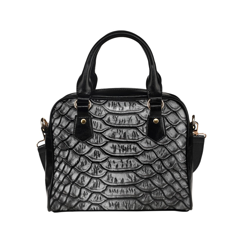 Reptile Skin Crocodile Snake Black Shoulder Handbag