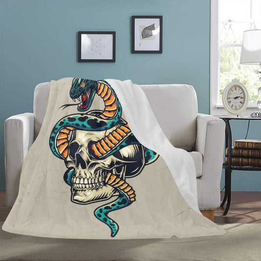 Snake Entwined Skull Rock Punk Ultra-Soft Micro Fleece Blanket 60"x80"