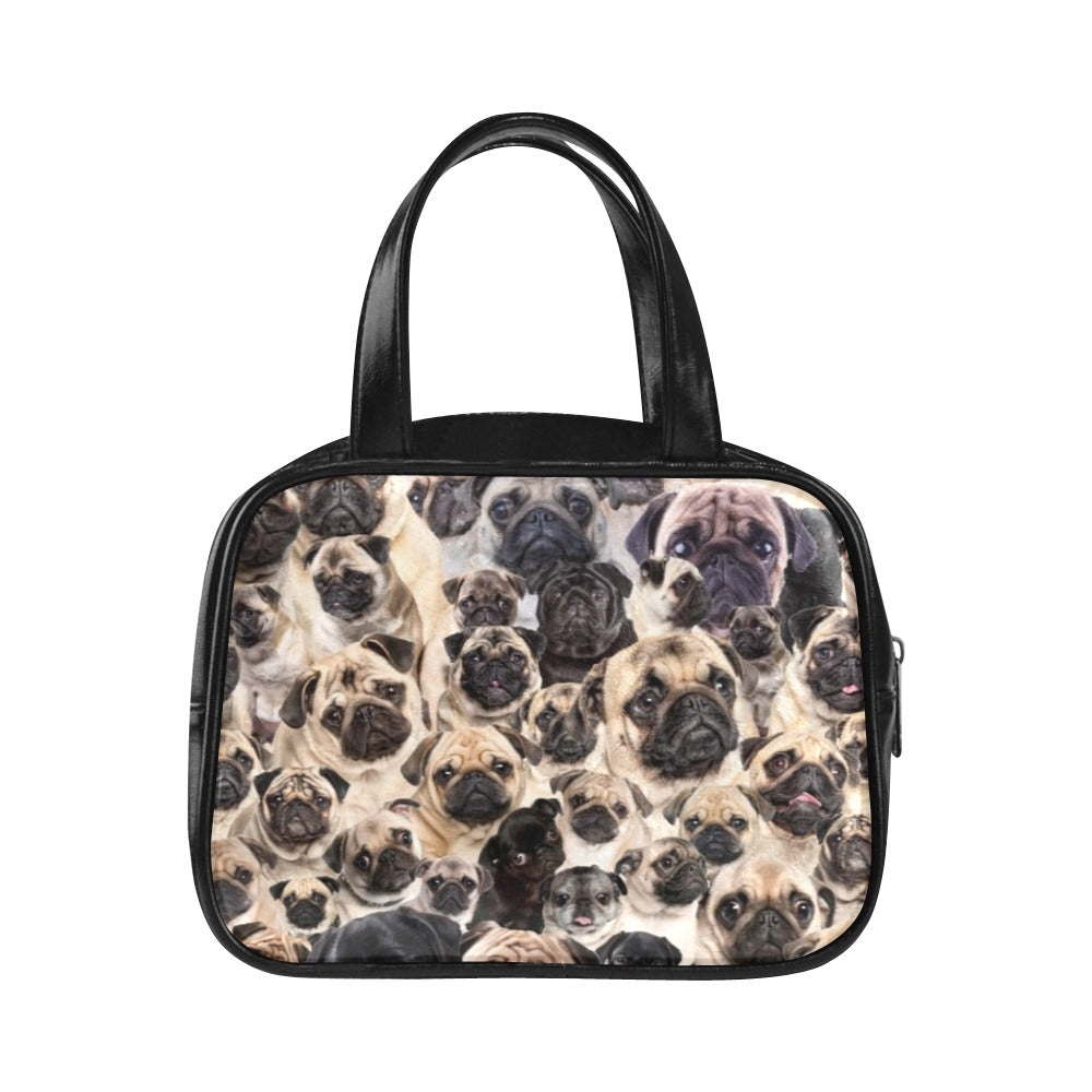 Pug Full Face Cute Gift Dog Lover Leather Top Handle Handbag