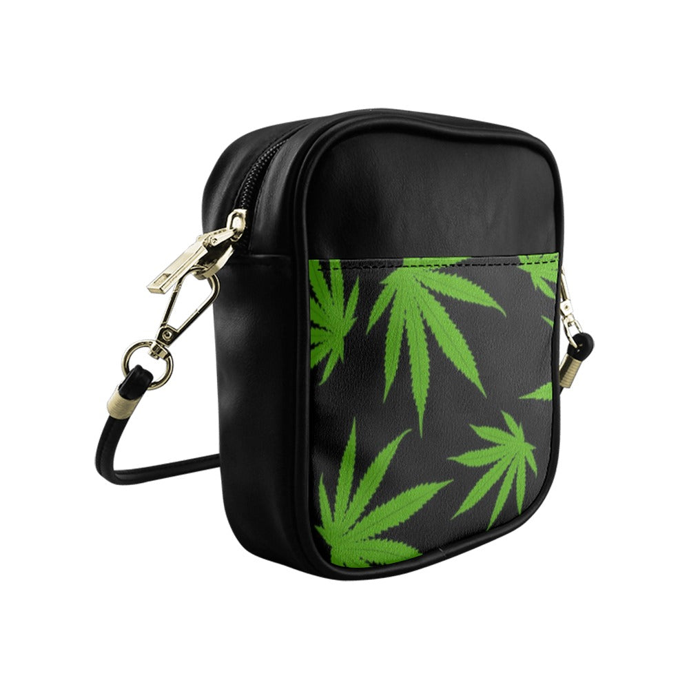 Green Cannabis Weed Marijuana Leaves Pattern Sling Bag