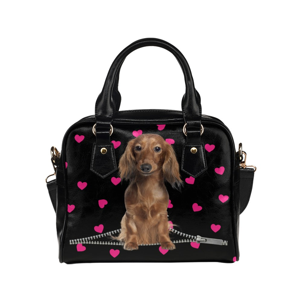 Dachshund Zip Hearts Shoulder Handbag