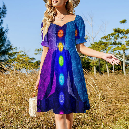 Colorful chakras body silhouette meditation Sweetheart Dress