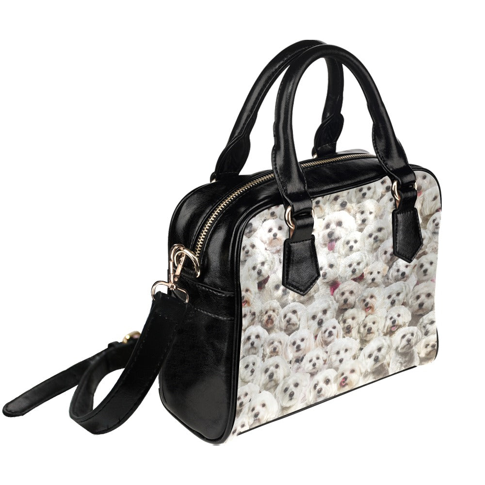 Maltese Full Face Shoulder Handbag, White Maltese Handbag, Maltese Gifts, Maltese Leather Bag