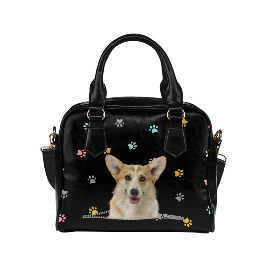 Pembroke Welsh Corgi Zip Colorful Paws Shoulder Handbag