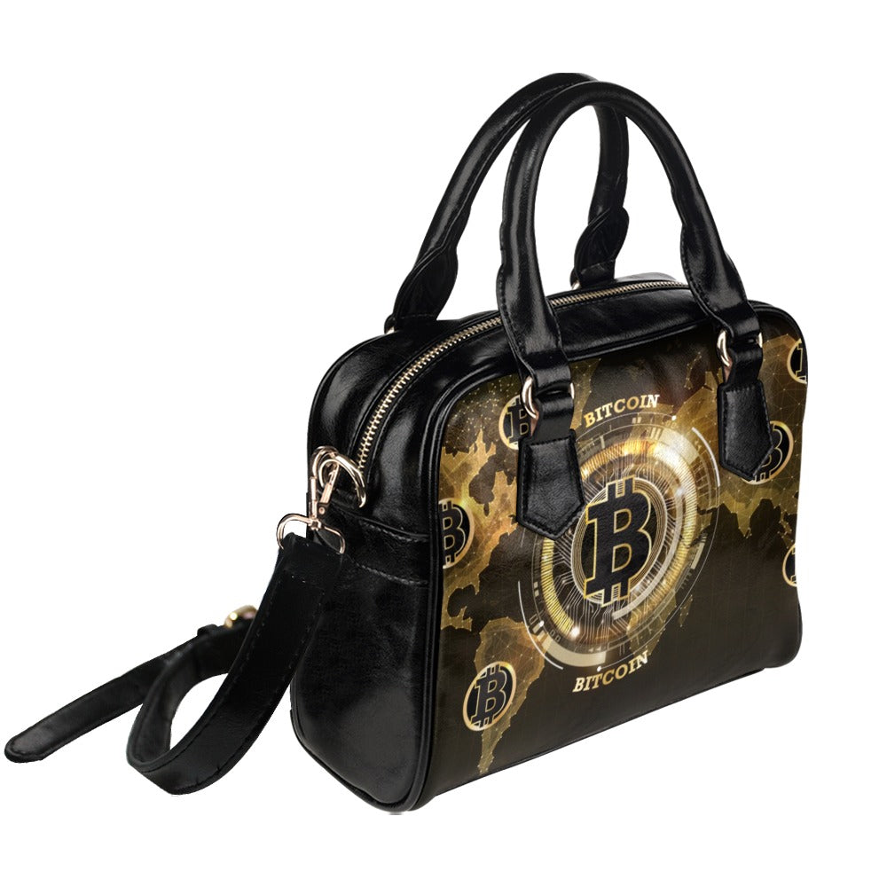 Bitcoin Digital Currency World Map Shoulder Handbag