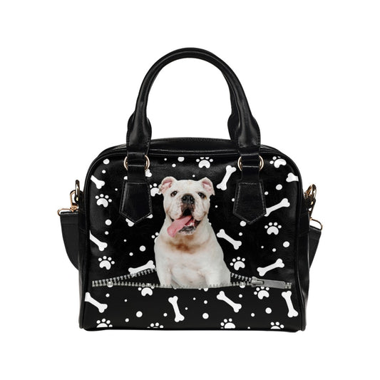 Bulldog Puppy Zip Paws and Bones Shoulder Handbag