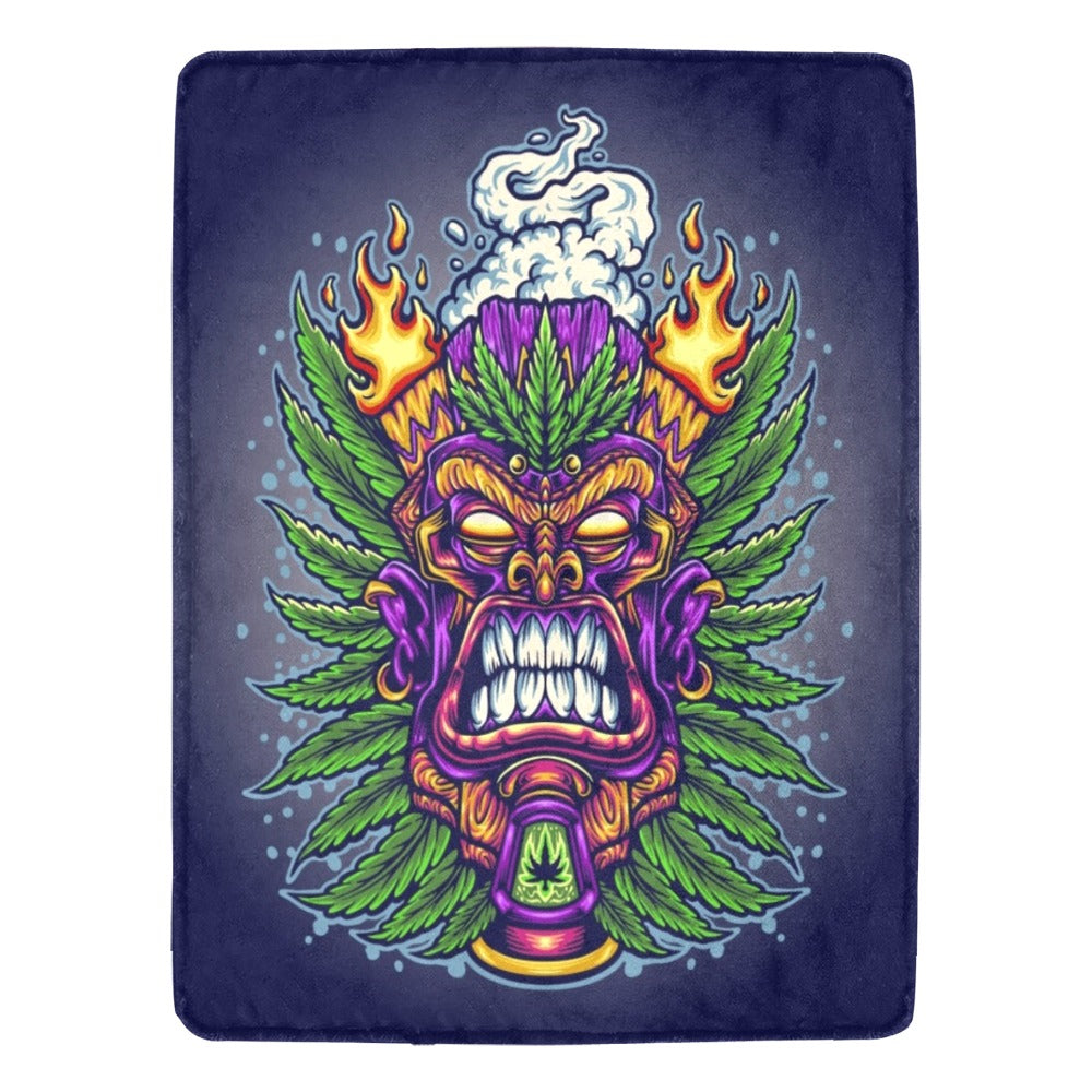 Angry Tiki Trippy Marijuana Leaf and Cloud Illustrations Ultra-Soft Micro Fleece Blanket 60"x80"