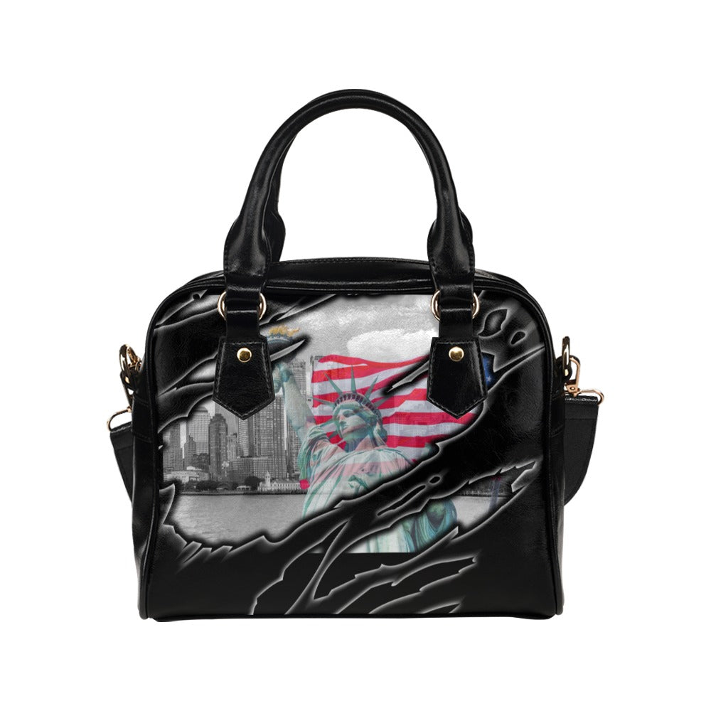 Statue Liberty American Flag New York Skyline Shoulder Handbag