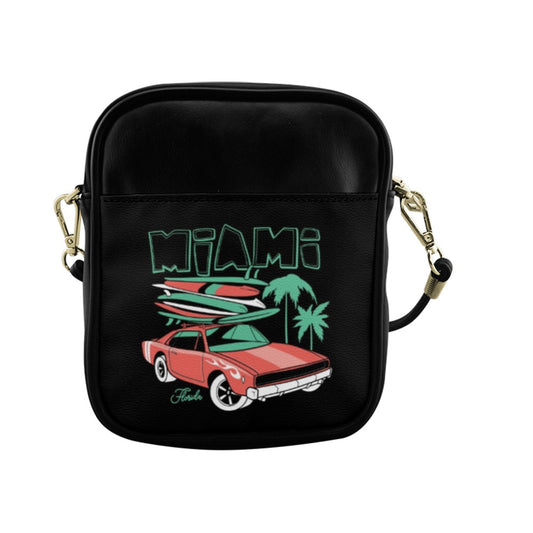 Miami City Red Car Palms Surfing Sling Bag