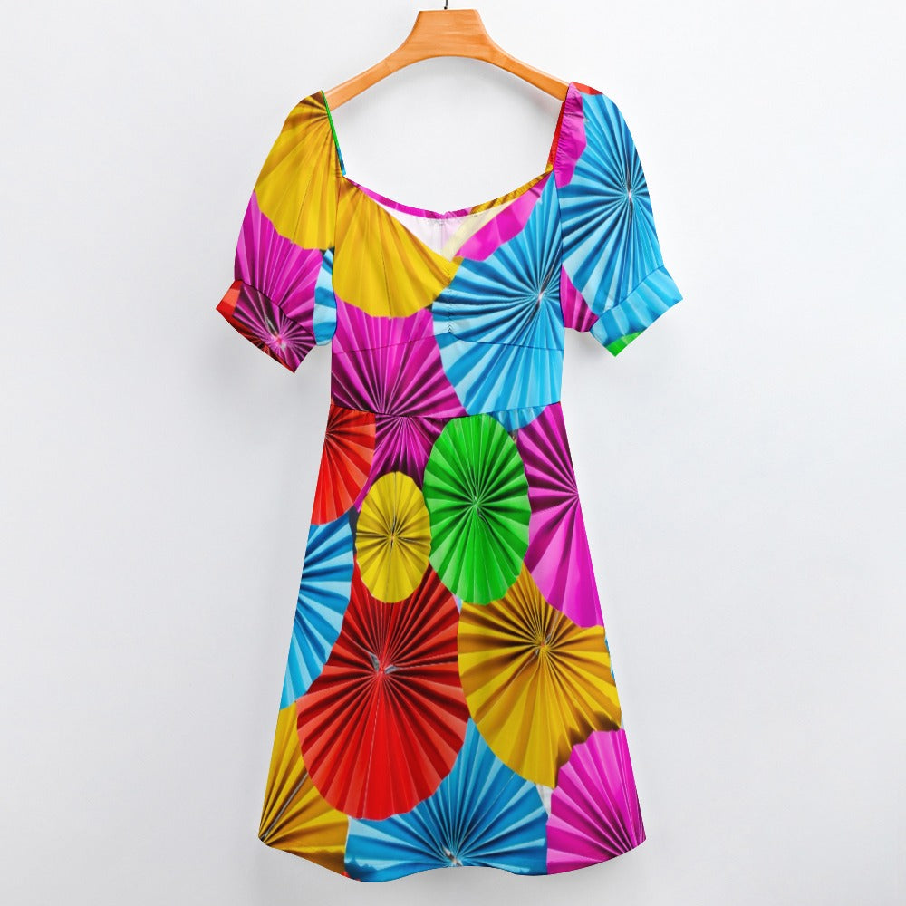 Colorful Paper Flowers Printed Sweetheart Dress