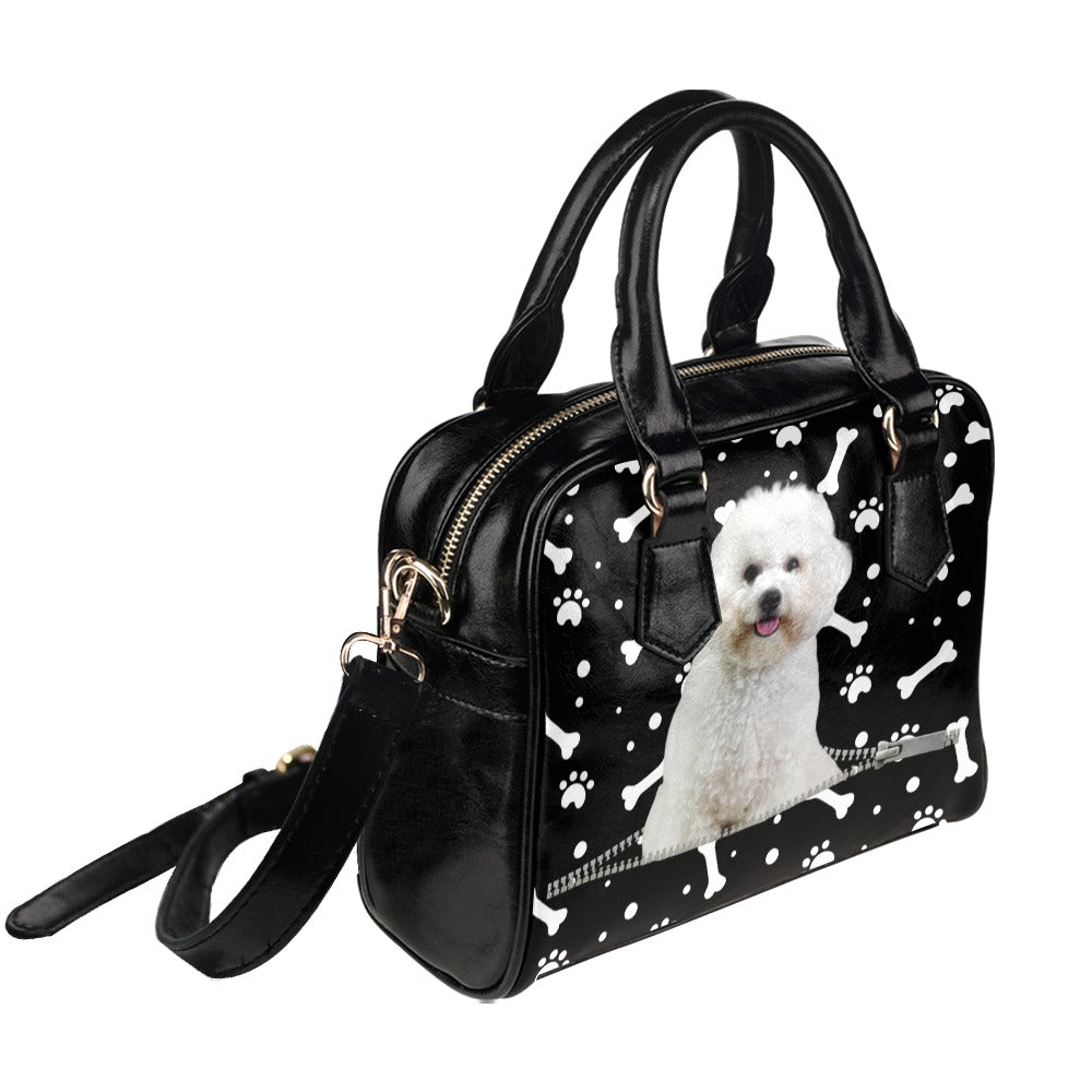 Poodle Puppy Zip Paws and Bones Shoulder Handbag