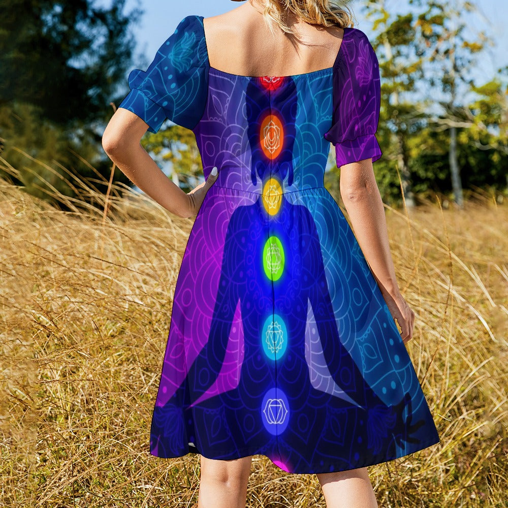 Colorful chakras body silhouette meditation Sweetheart Dress