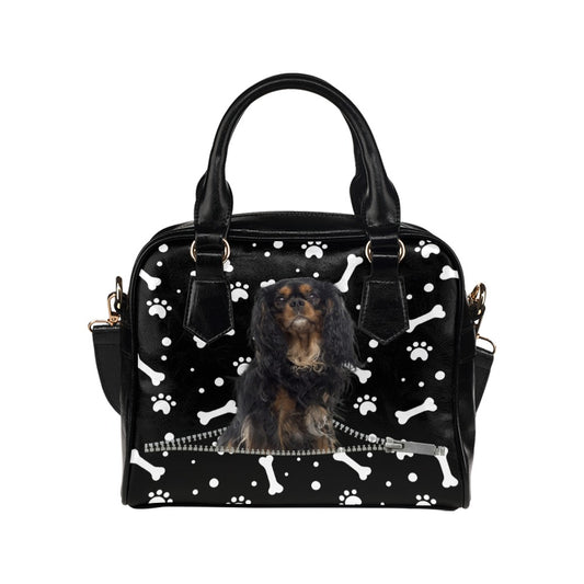 Cavalier King Charles Spaniel Zip Paws and Bones Shoulder Handbag