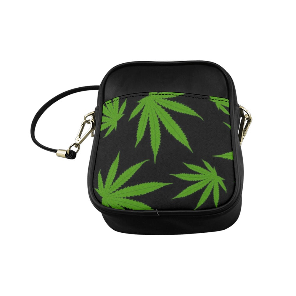 Green Cannabis Weed Marijuana Leaves Pattern Sling Bag