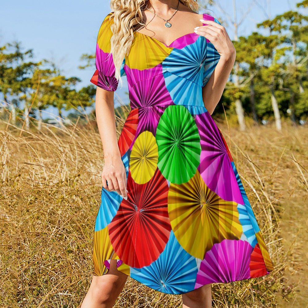 Colorful Paper Flowers Printed Sweetheart Dress