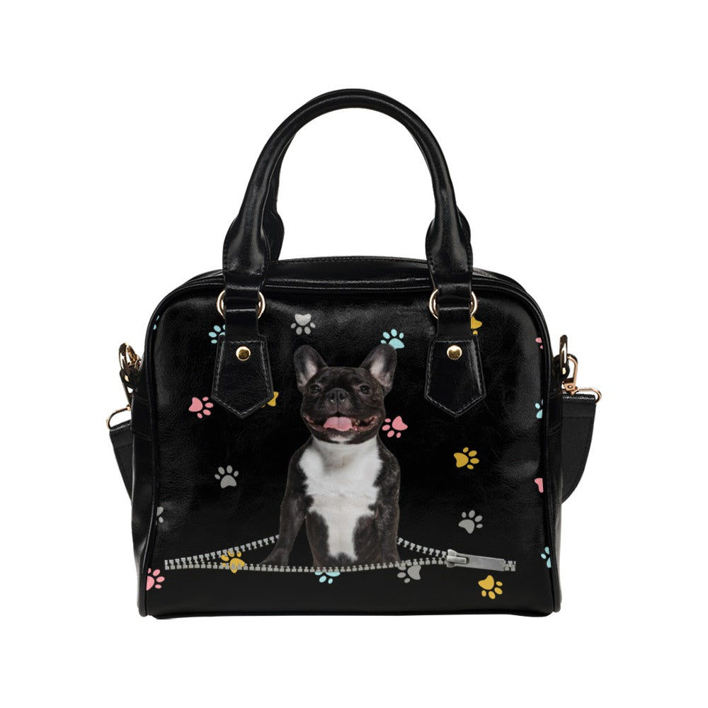 French Bulldog Zip Colorful Paws Shoulder Handbag