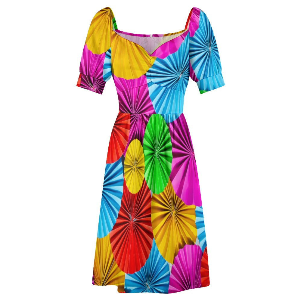 Colorful Paper Flowers Printed Sweetheart Dress