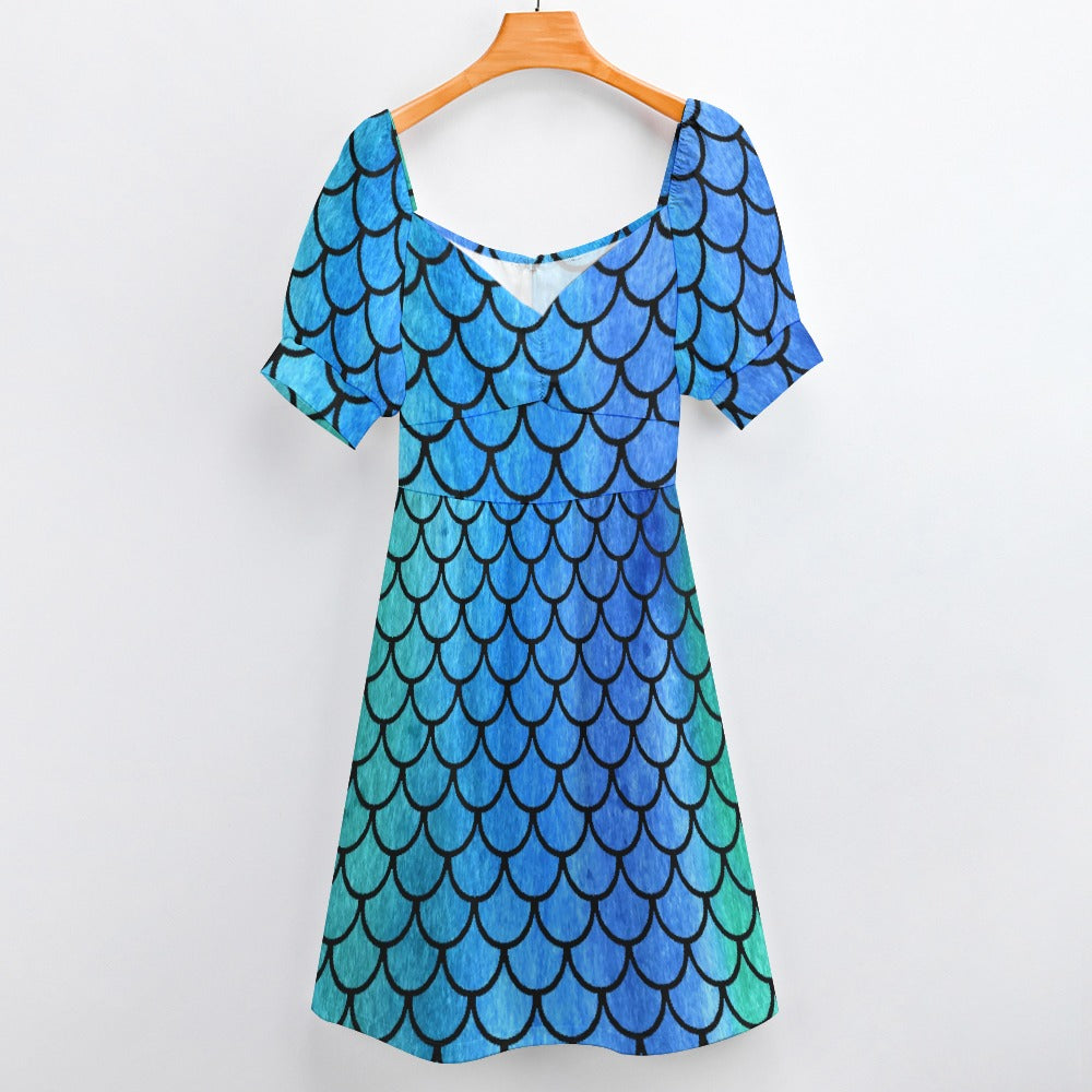 Mermaid Fish Scales Blue Sweetheart Dress