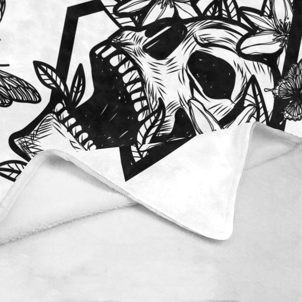 Skull Tattoo Art Flowers Drawing Sketch Black Ultra-Soft Micro Fleece Blanket 60"x80"