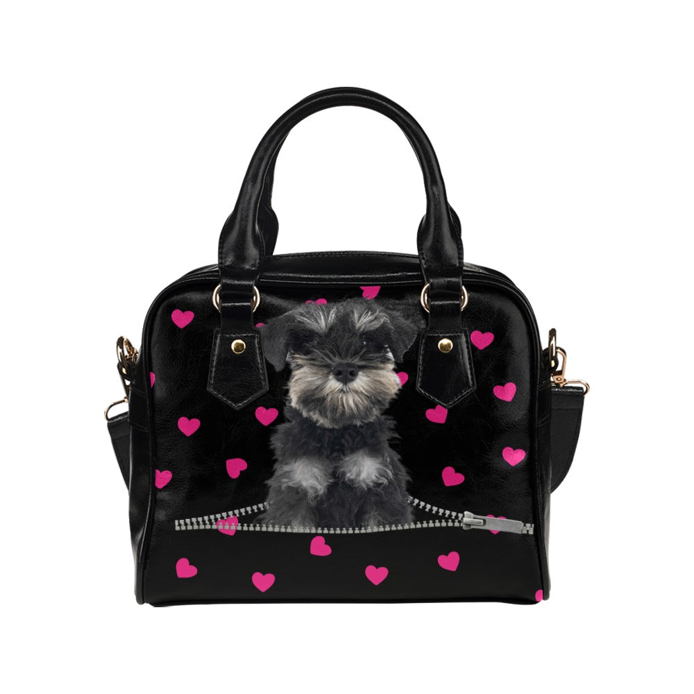 Miniature Schnauzer Zip Hearts Shoulder Handbag