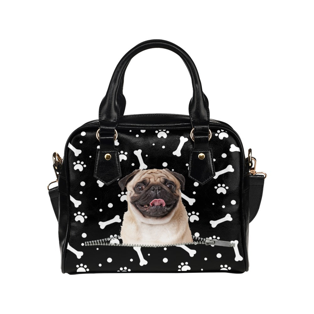 Pug Paws and Bones Shoulder Handbag