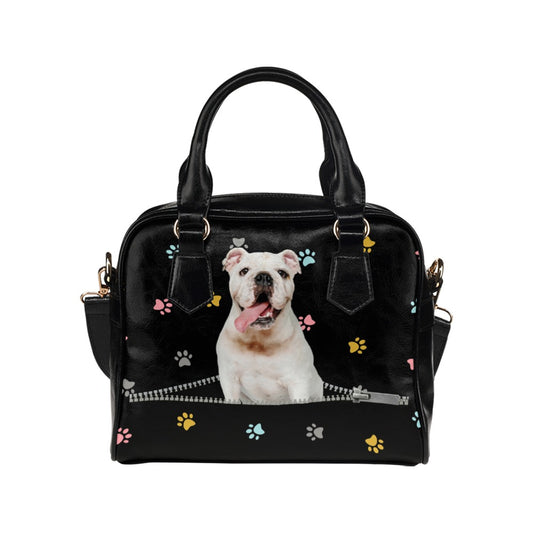 Bulldog Puppy Zip Colorful Paws Shoulder Handbag