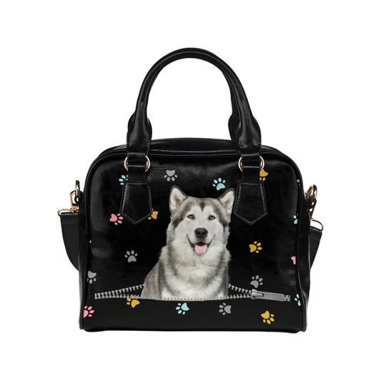 Alaskan Malamute Zip Colorful Paws Shoulder Handbag