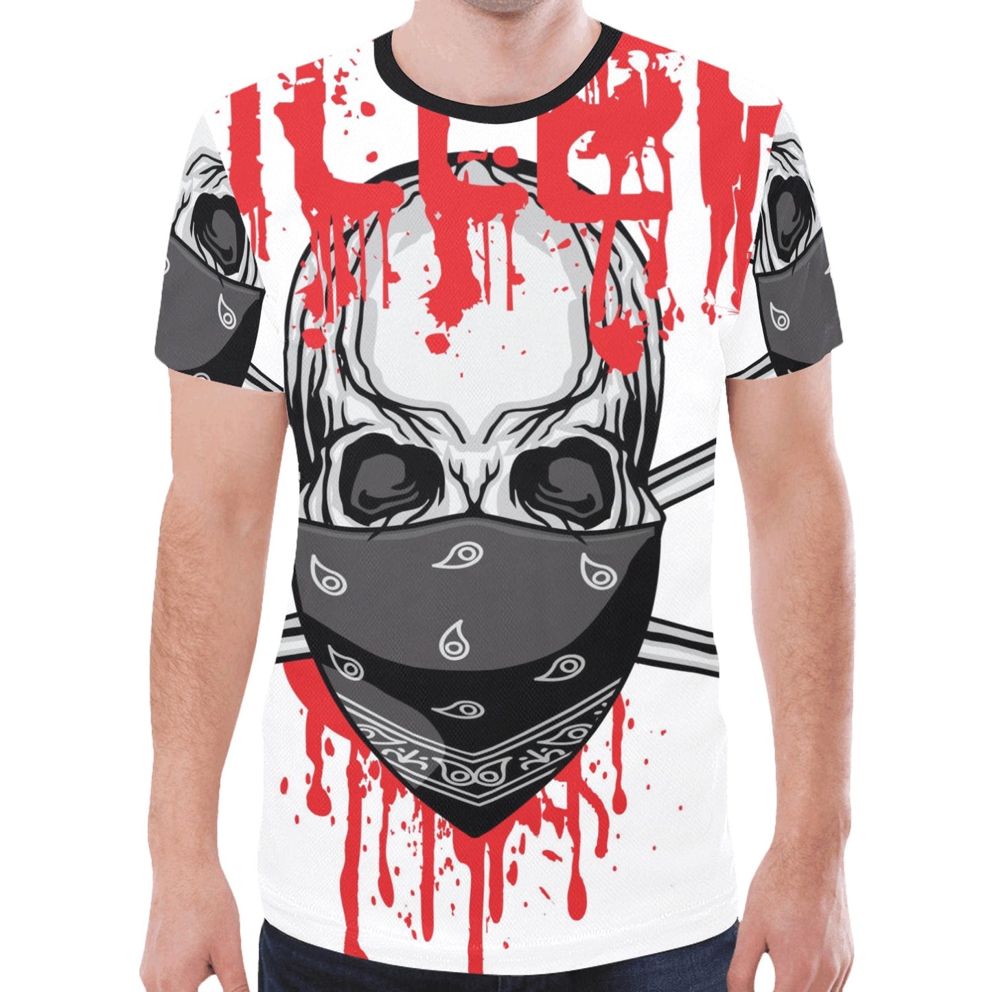 Skull with Bandana Grunge Vintage New All Over Print T-shirt