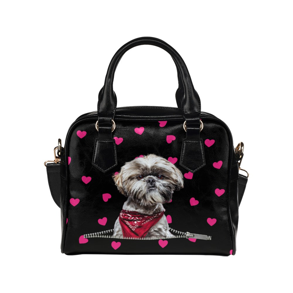 Shih Tzu Zip Hearts Shoulder Handbag