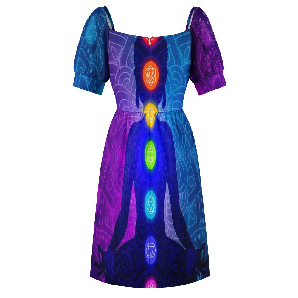 Colorful chakras body silhouette meditation Sweetheart Dress