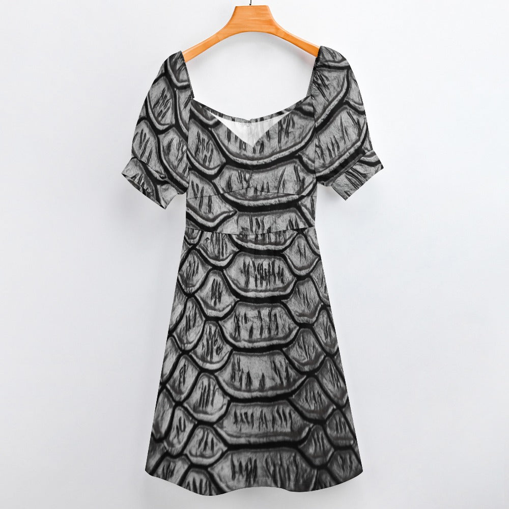 Reptile Skin Crocodile Snake Black Printed Sweetheart Dress