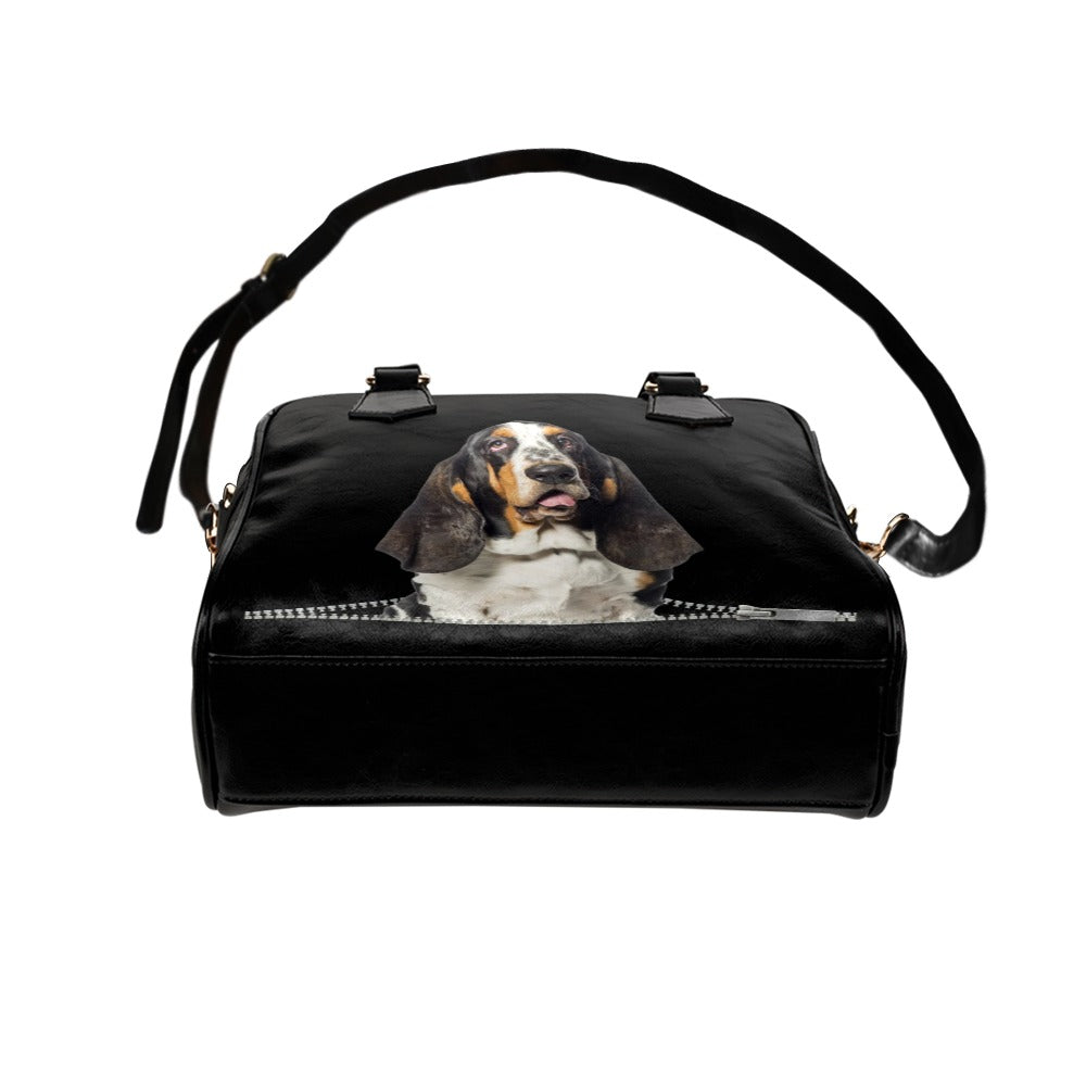 Basset Hound Zip Shoulder Handbag