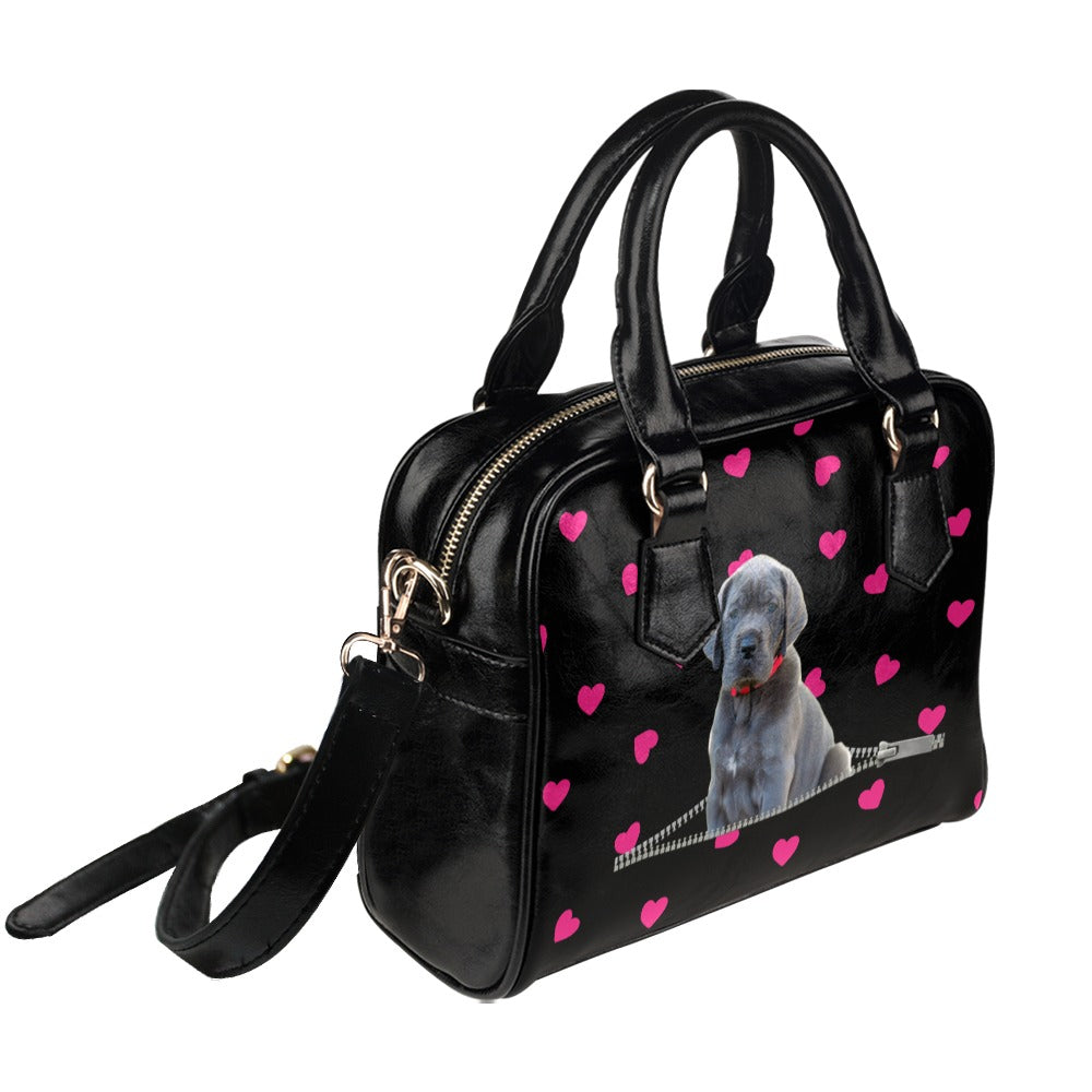 Great Dane Puppy Zip Hearts Shoulder Handbag