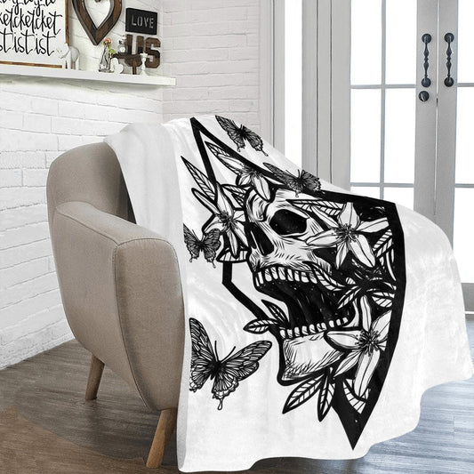 Skull Tattoo Art Flowers Drawing Sketch Black Ultra-Soft Micro Fleece Blanket 60"x80"