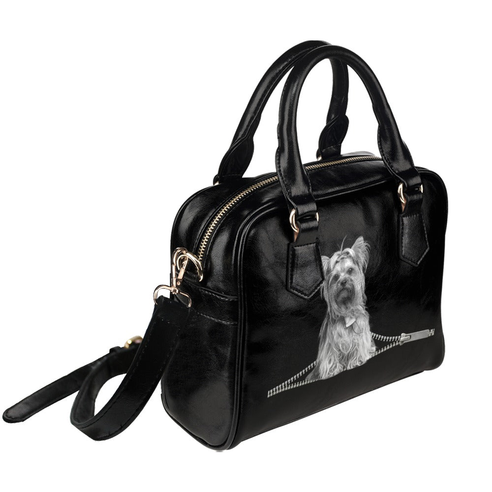 Yorkshire Terrier Black and White Zip Shoulder Handbag