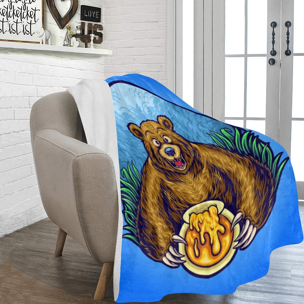 Grizzly Bear With Honey Bee Cartoon Ultra-Soft Micro Fleece Blanket 60"x80"