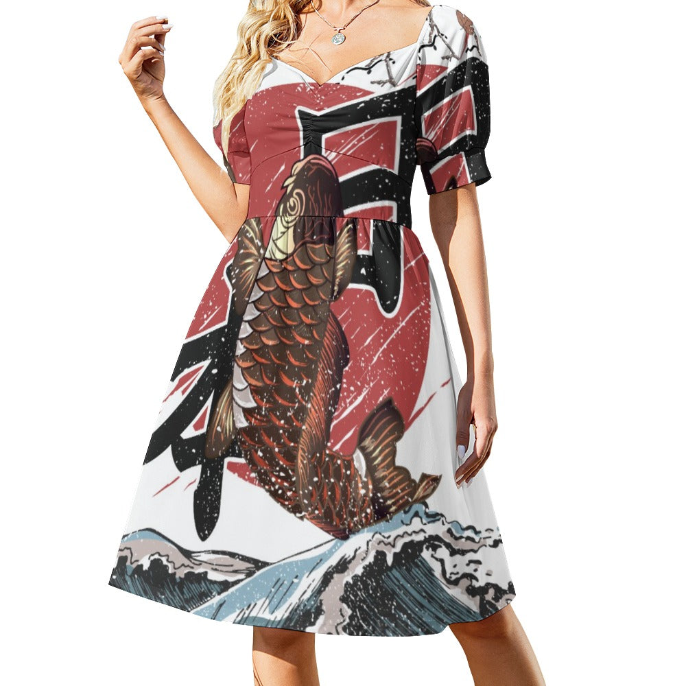 Koi Fish Fly Waves Japanese Style Sweetheart Dress