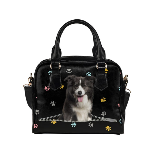 Border Collie Zip Colorful Paws Shoulder Handbag