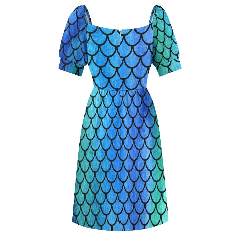 Mermaid Fish Scales Blue Sweetheart Dress