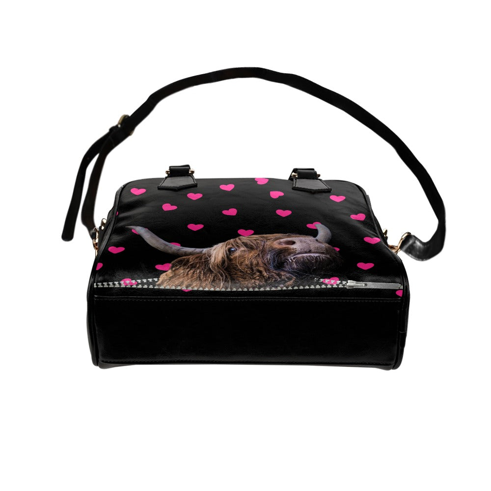 Highland Cow Hearts Shoulder Handbag